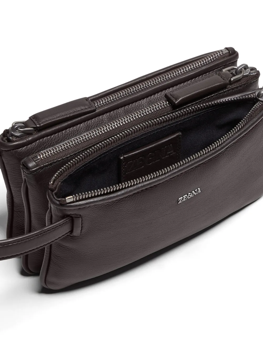 Zegna Triple Zip Pouch In Brown