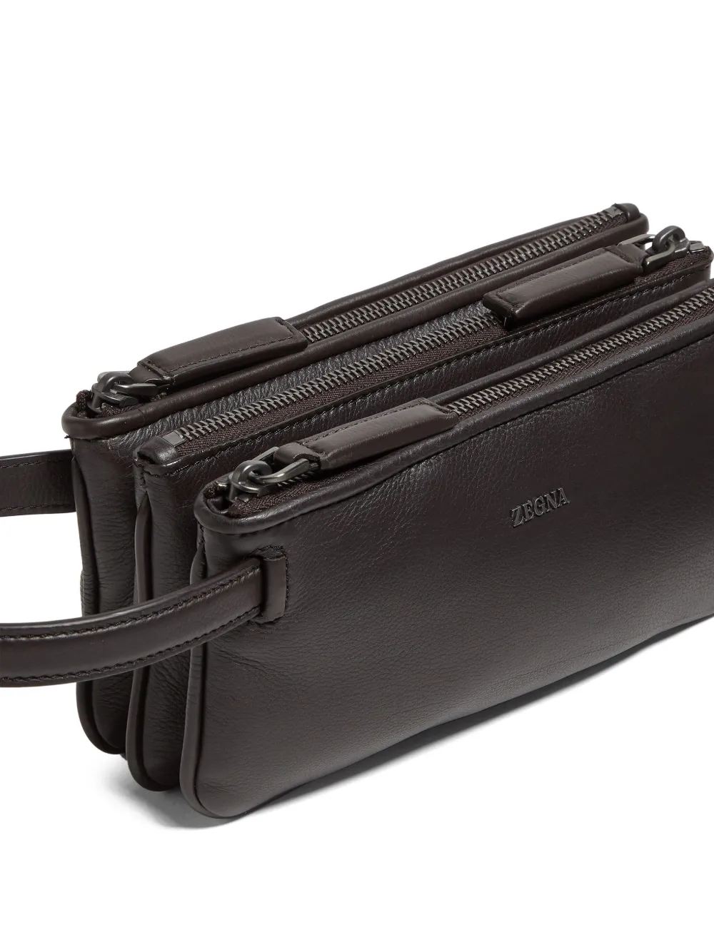 Zegna Triple Zip Pouch In Brown