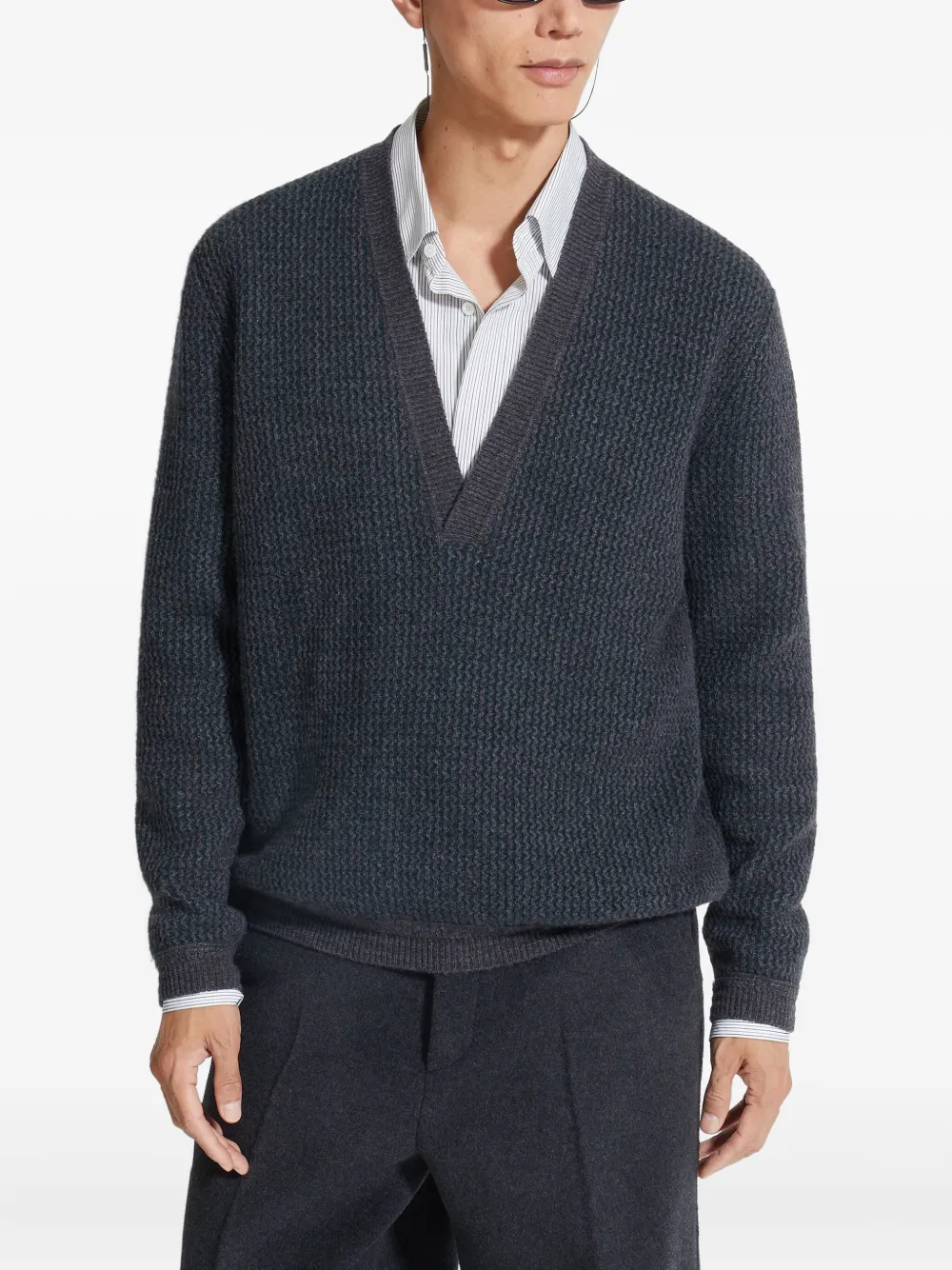 Zegna Oasi V-neck Sweater In Blue