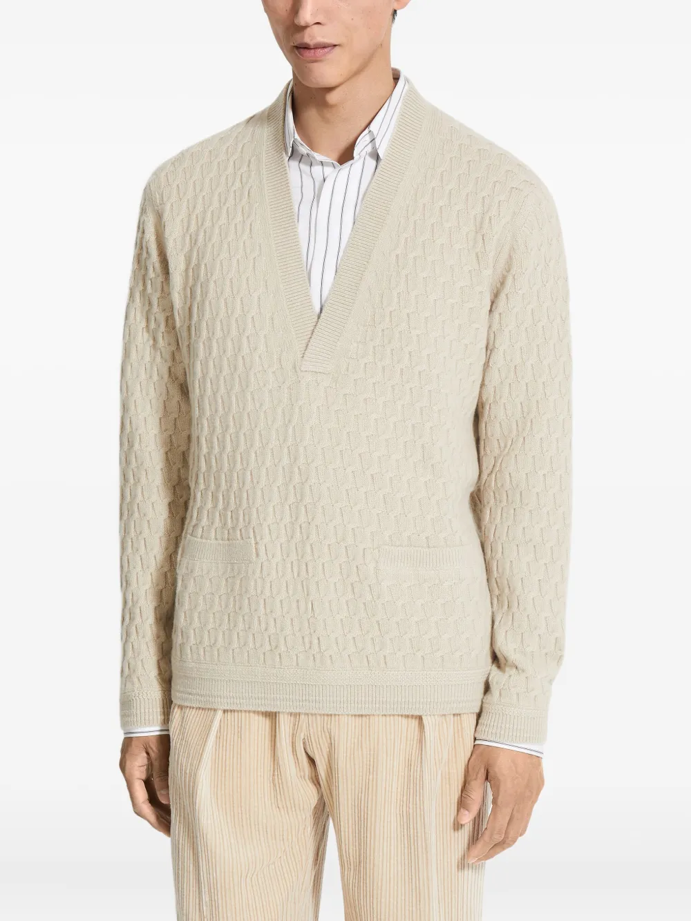 Zegna Oasi V-neck Sweater In Gold