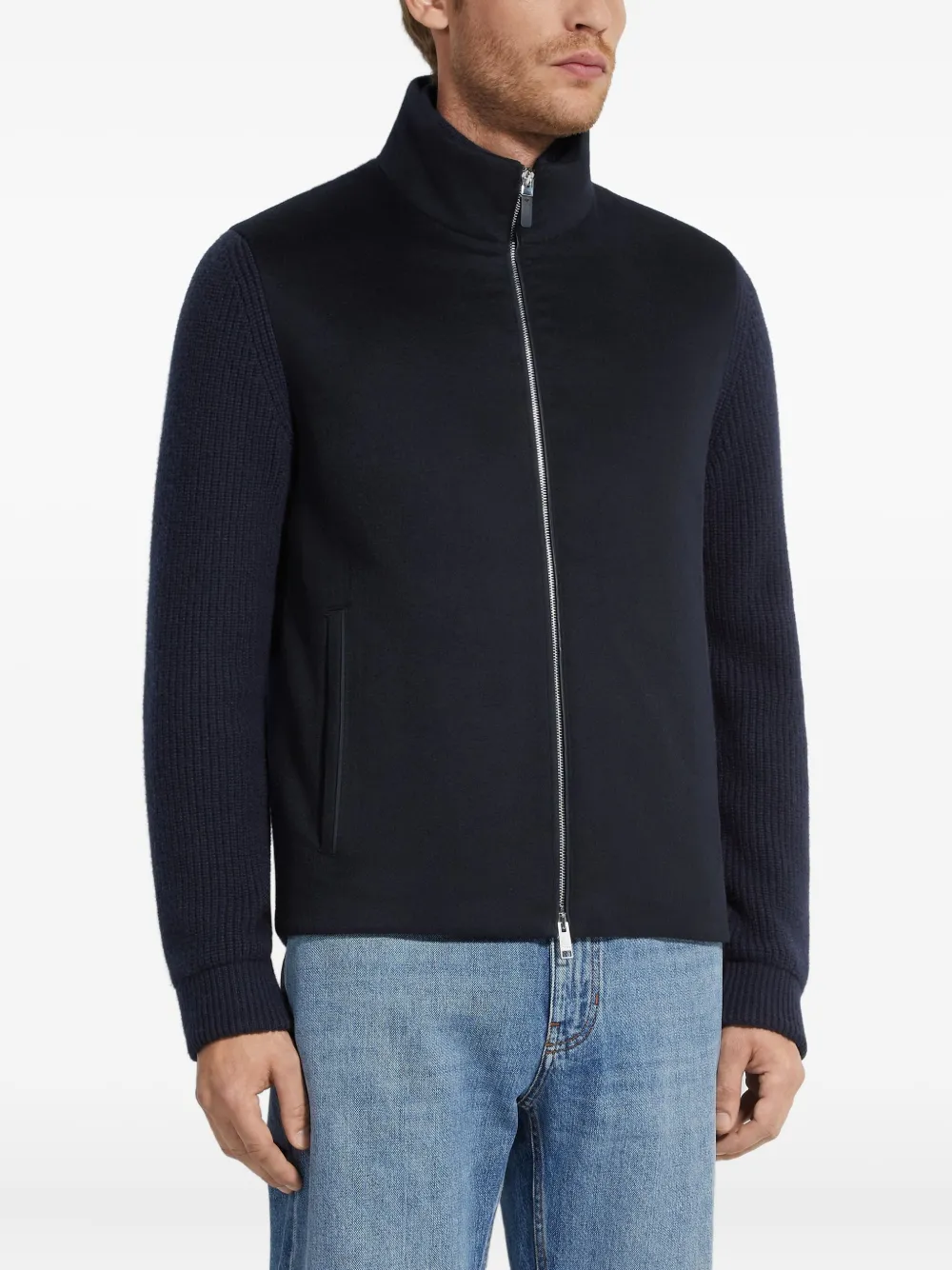 Zegna Vest met vlakken en rits Blauw