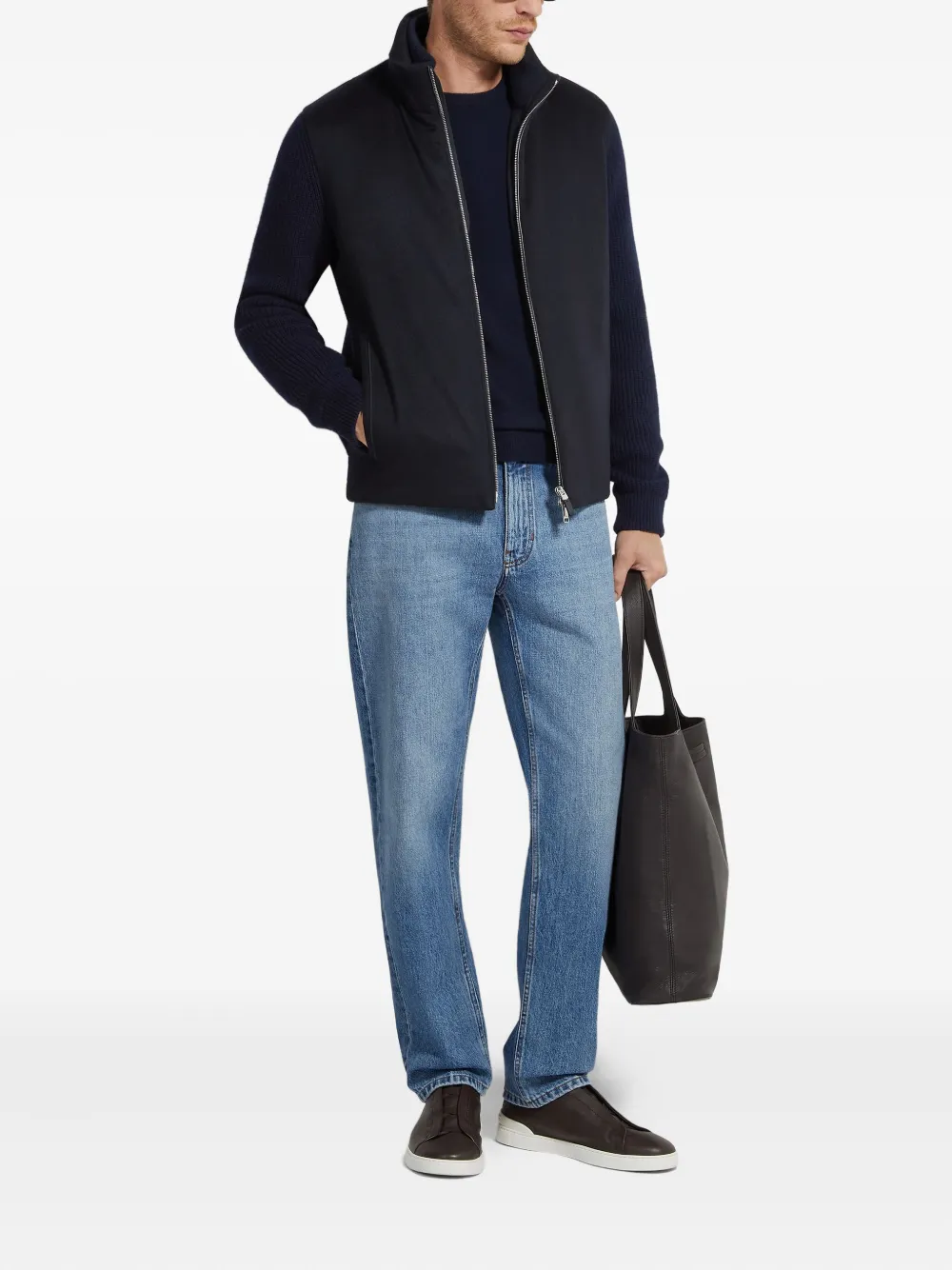 Zegna Vest met vlakken en rits Blauw