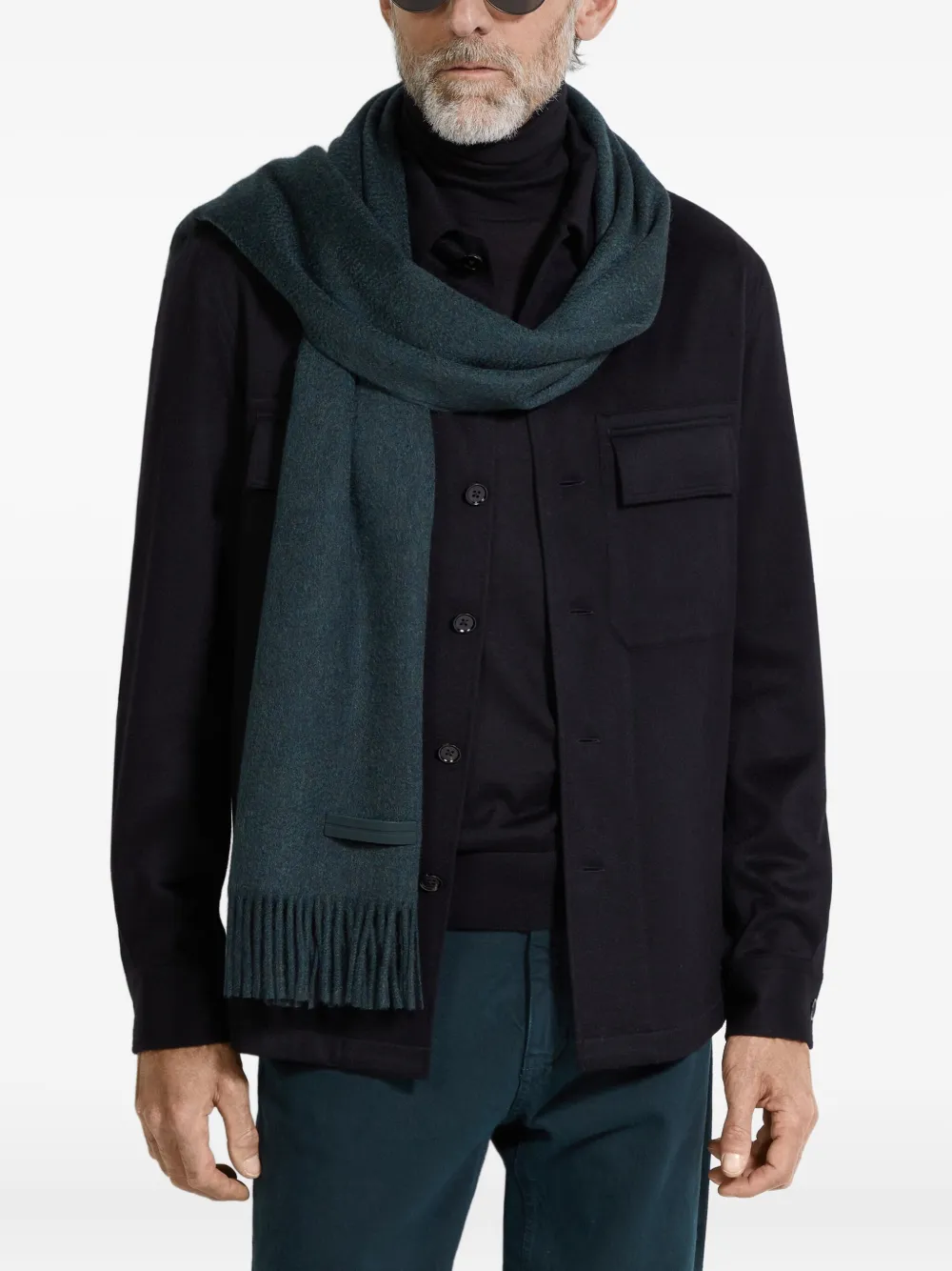 Zegna Kasjmier sjaal met franje 823 GREEN