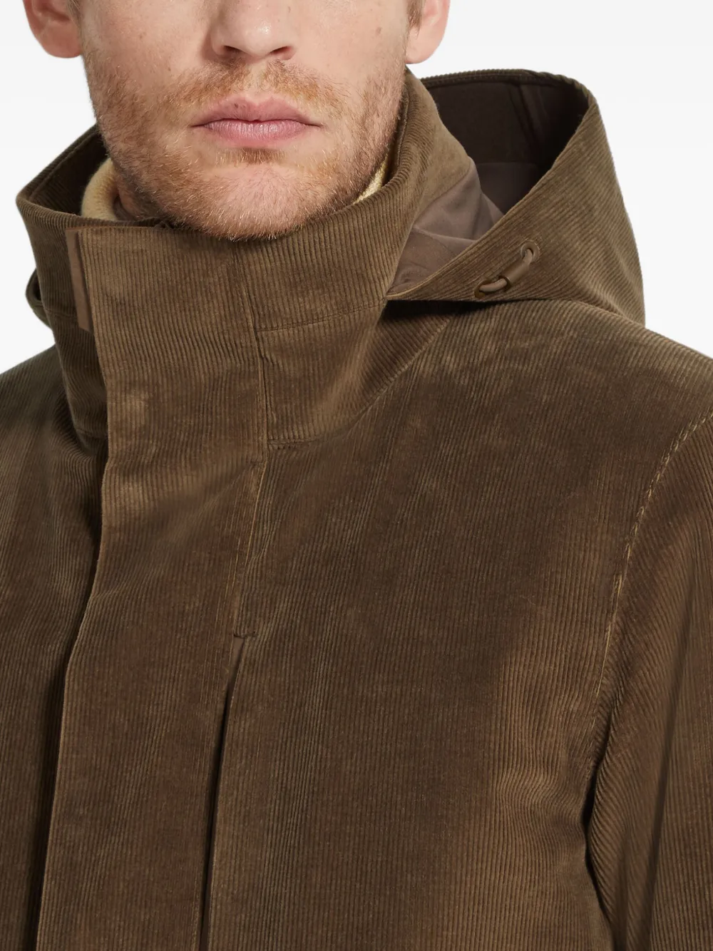 Zegna Cashco ribfluwelen jack met capuchon Bruin