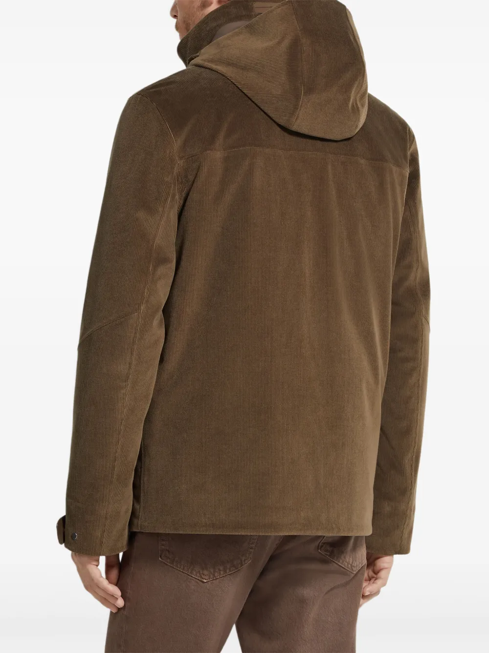 Zegna Cashco ribfluwelen jack met capuchon Bruin