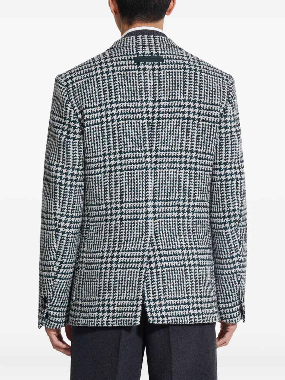 Zegna Houndstooth Double-breasted Blazer In Green