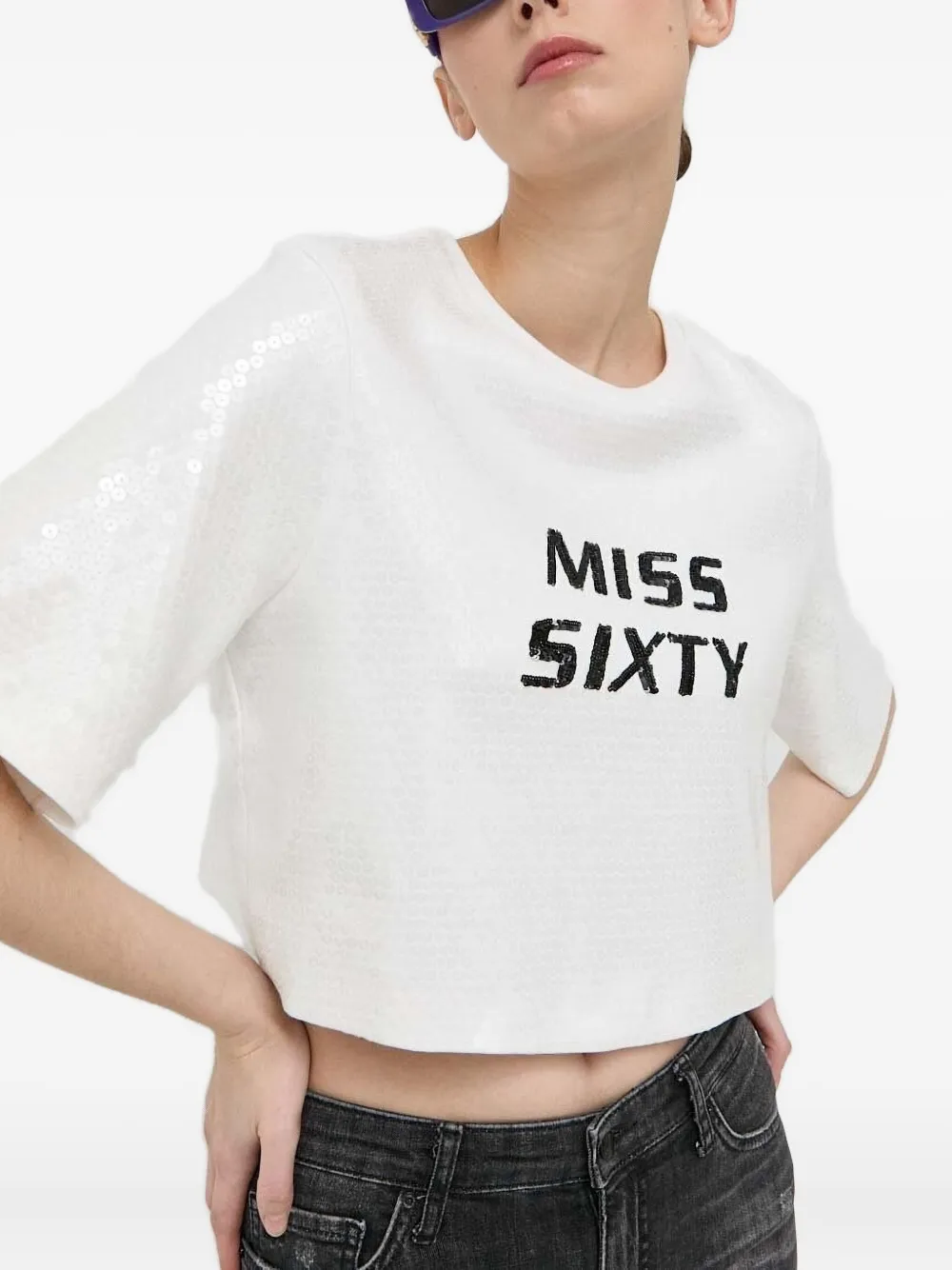 Miss Sixty Sequin-embellished Cropped Top In White