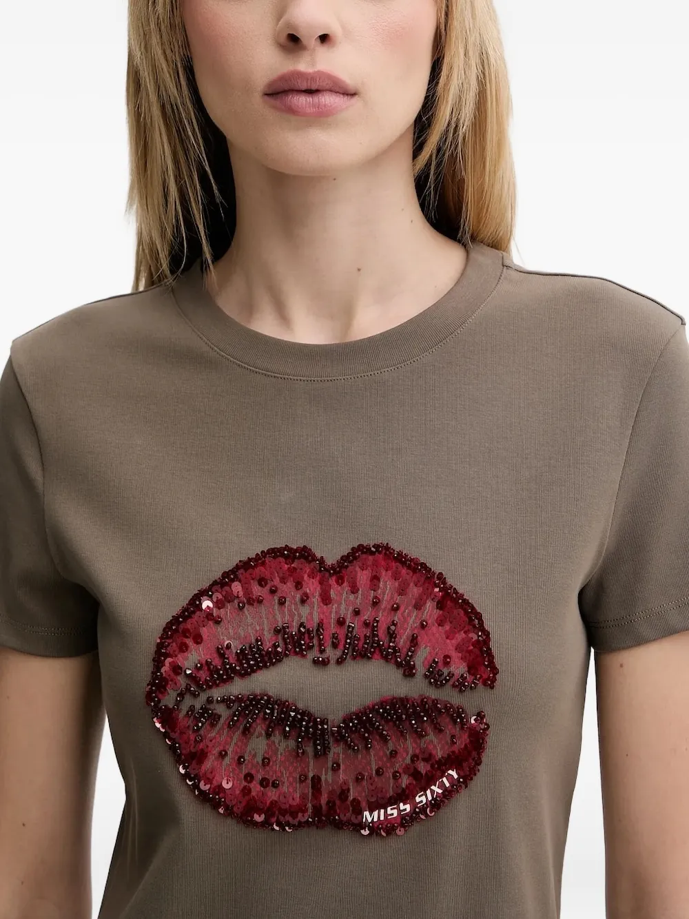 Miss Sixty sequinned-lip T-shirt Bruin
