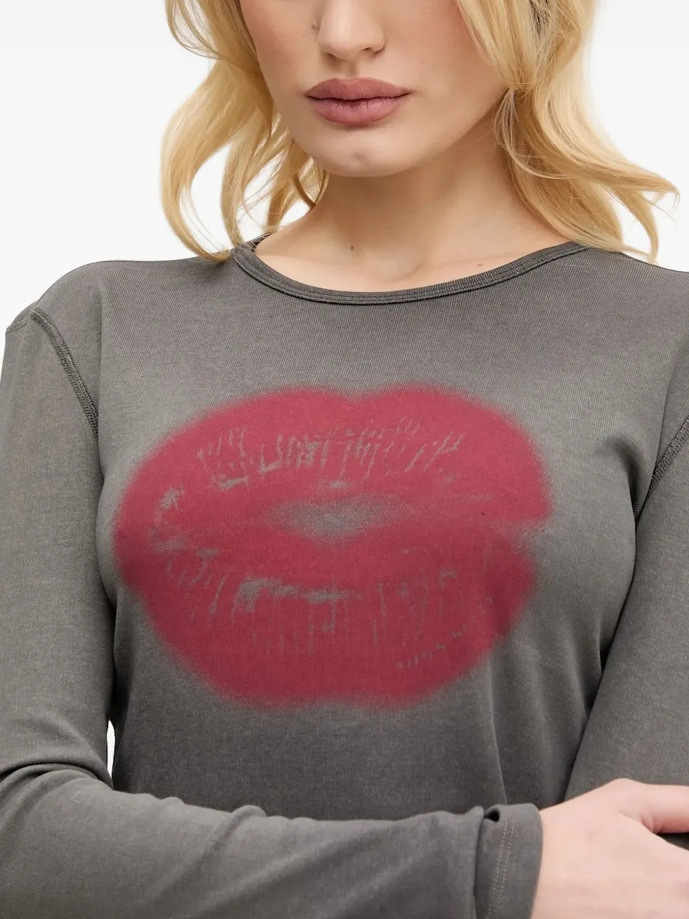 Miss Sixty T-shirt met lange mouwen en lipprint Grijs