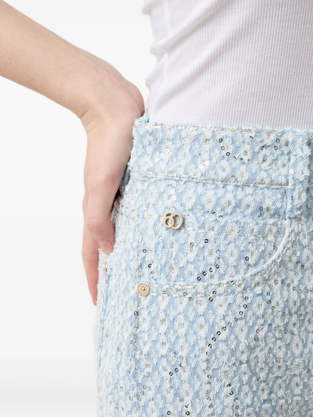 Miss Sixty sequin-embellished denim mini skirt Blauw