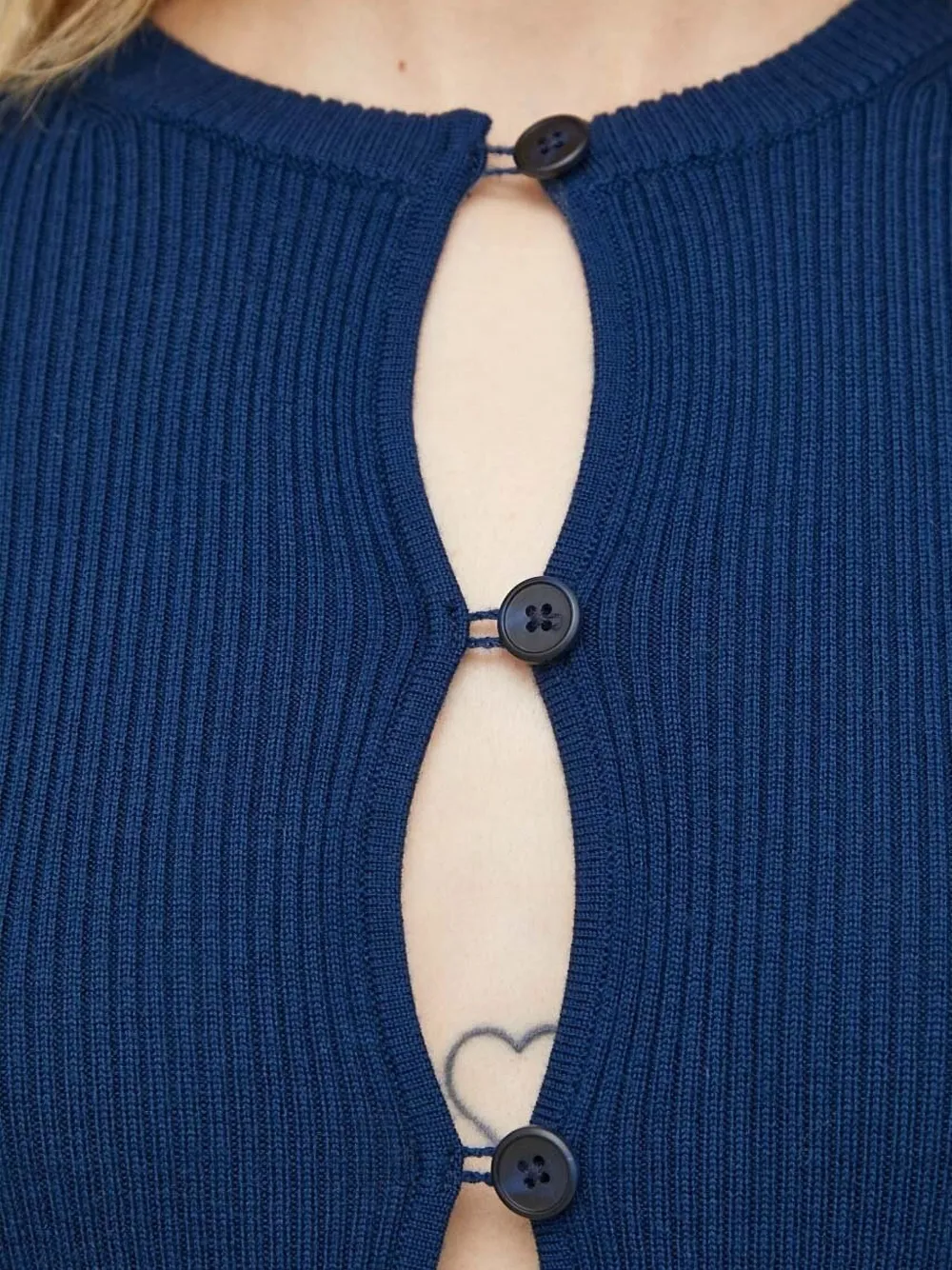 Lovechild Ribbed Button Cardigan In Blue