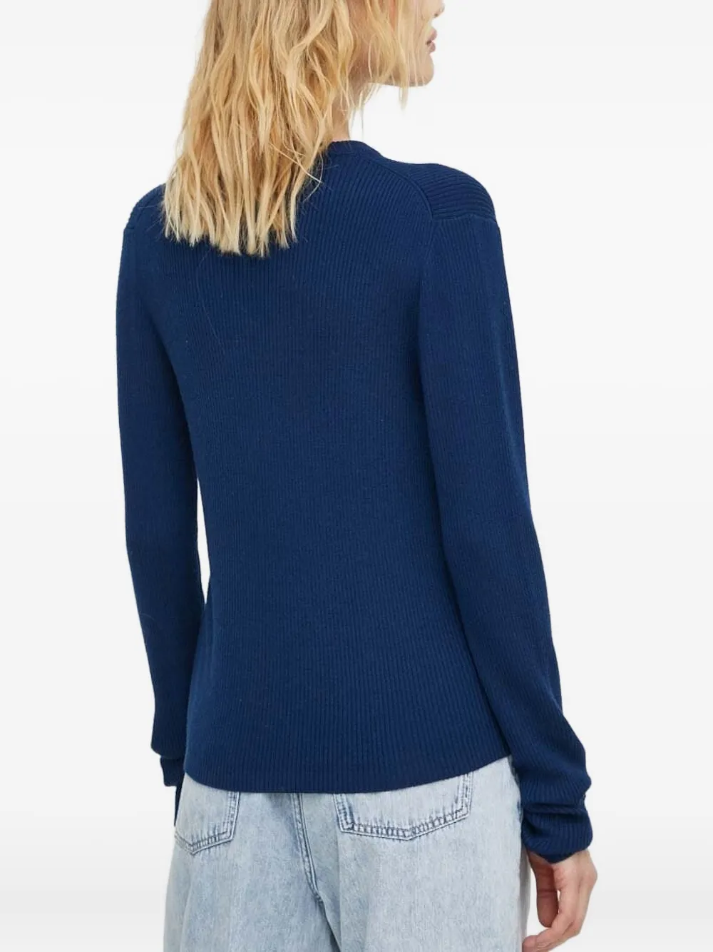 Lovechild Ribbed Button Cardigan In Blue