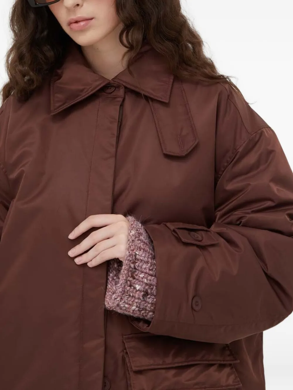 Lovechild Buttoned Flap-pocket Coat In Brown