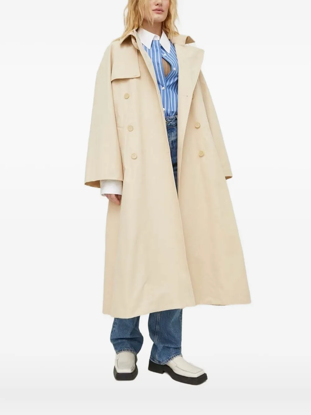 Lovechild Trenchcoat met dubbele rij knopen en ceintuur Beige