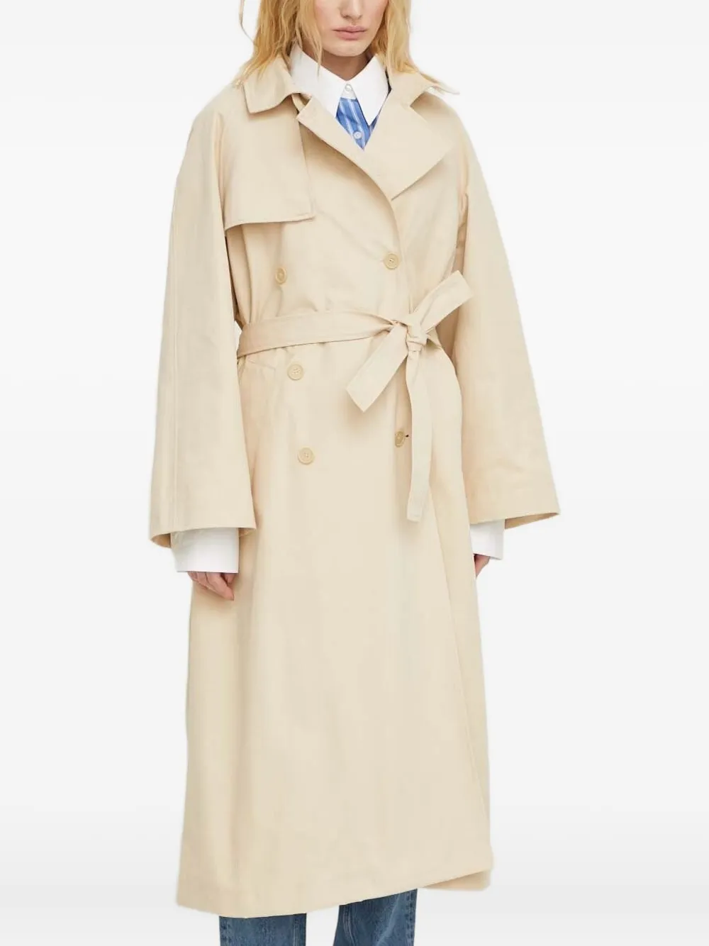 lovechild Trenchcoat met dubbele rij knopen en ceintuur Beige