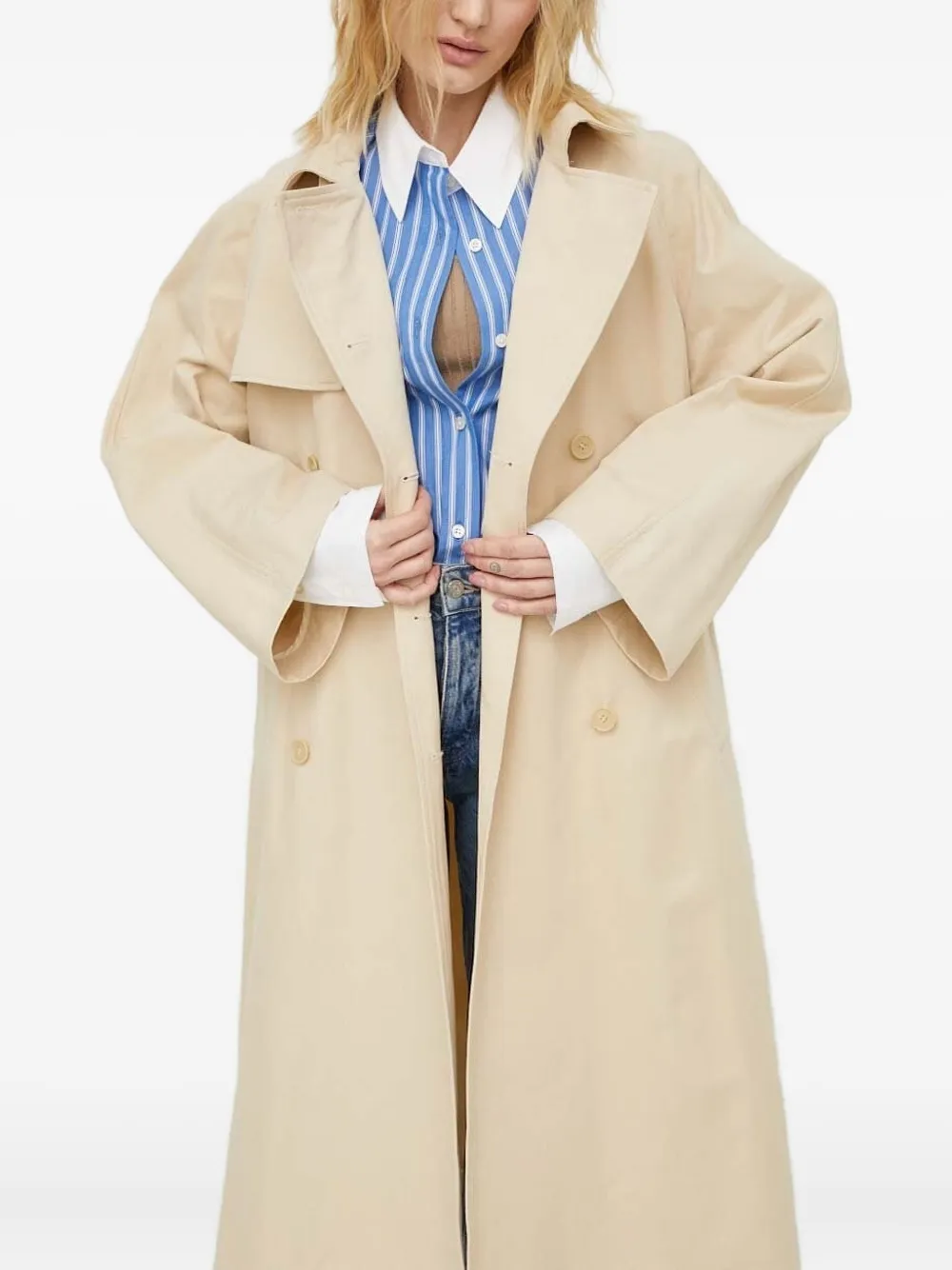 lovechild Trenchcoat met dubbele rij knopen en ceintuur Beige