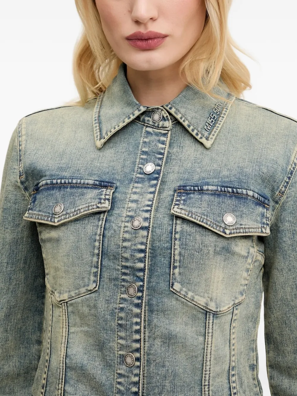 Miss Sixty Denim jack met geborduurde kraag Blauw