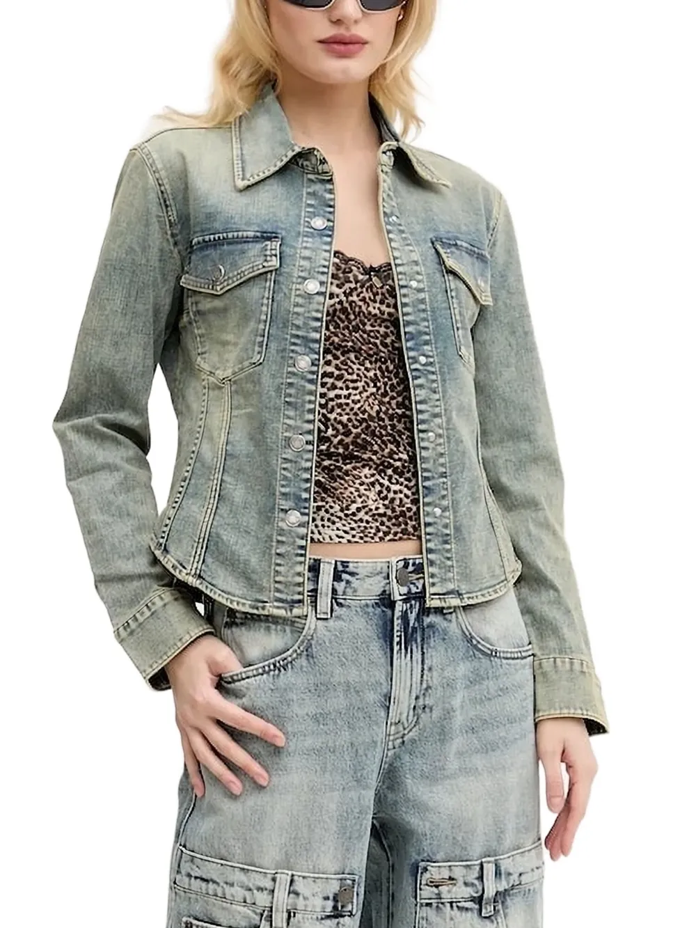 Miss Sixty Denim jack met geborduurde kraag Blauw