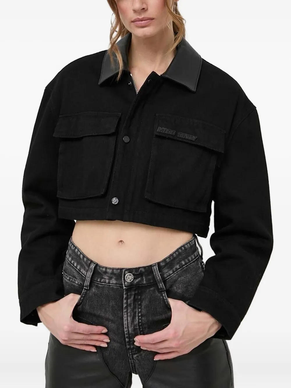 Miss Sixty Denim jack met cropped kraag Zwart