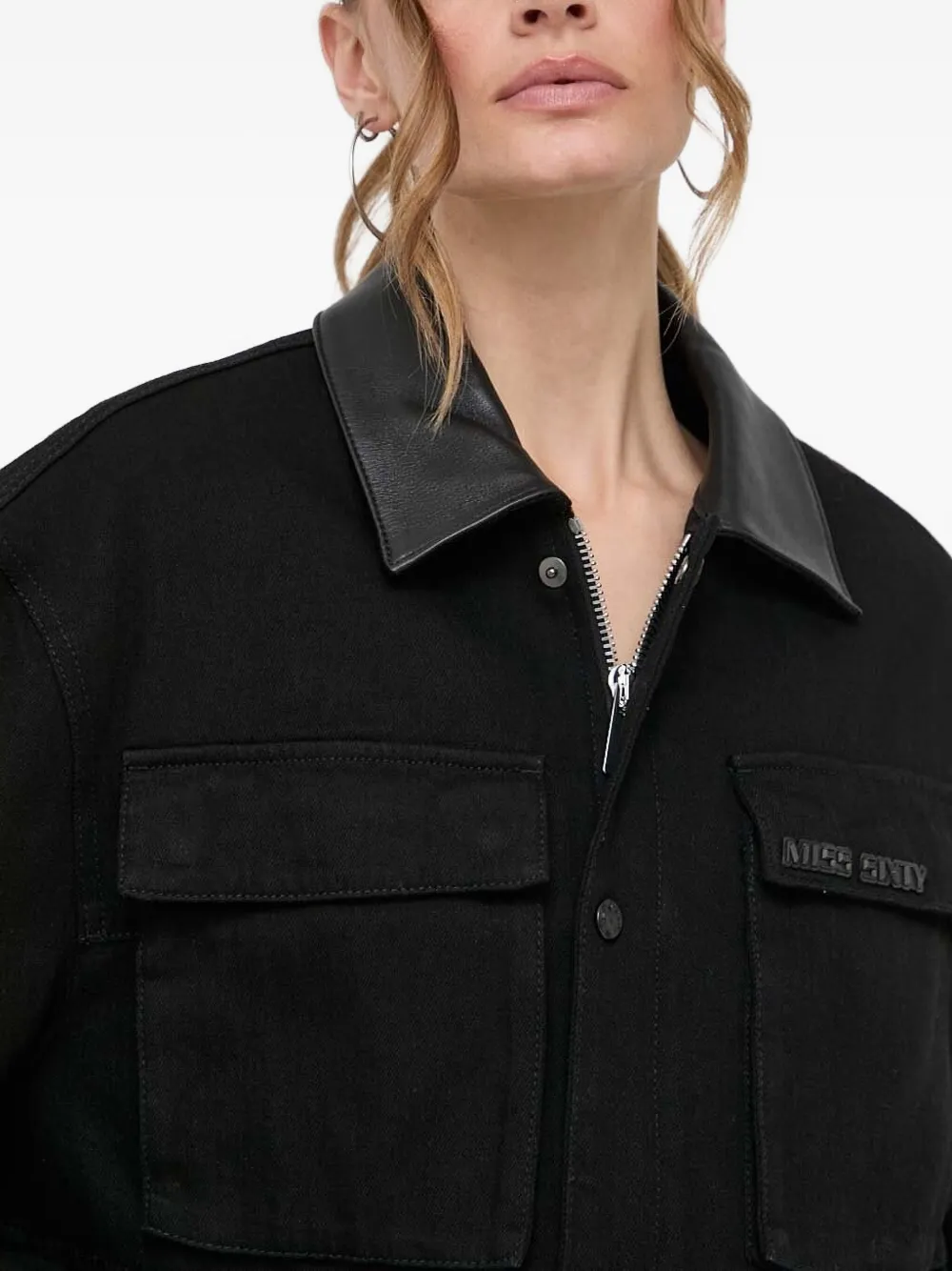Miss Sixty Cropped Trimmed-collar Denim Jacket In Black