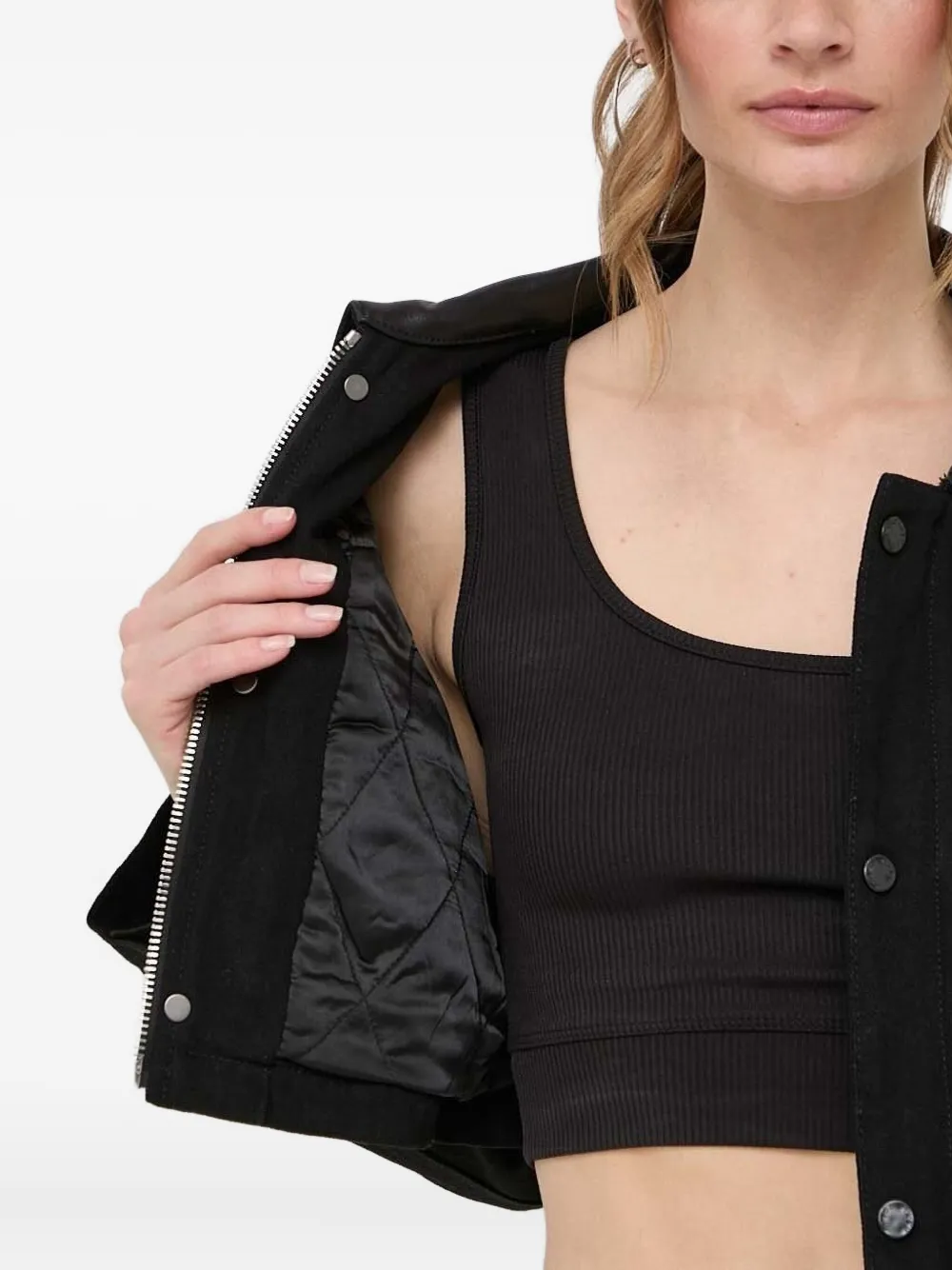 Miss Sixty Cropped Trimmed-collar Denim Jacket In Black