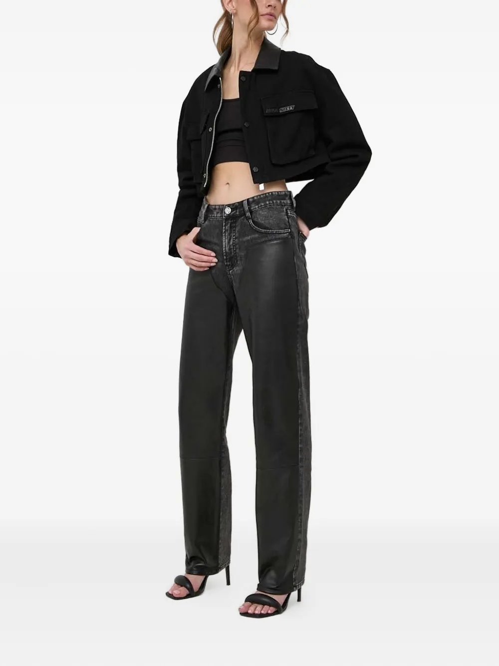 Miss Sixty Cropped Trimmed-collar Denim Jacket In Black