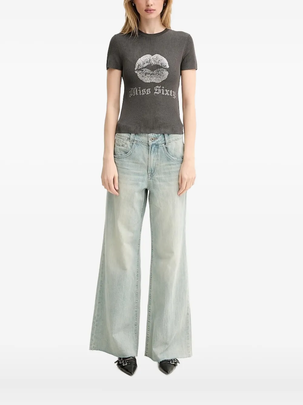 Miss Sixty リップディテール Tシャツ - グレー Miss Sixty リップディテール Tシャツ - グレー