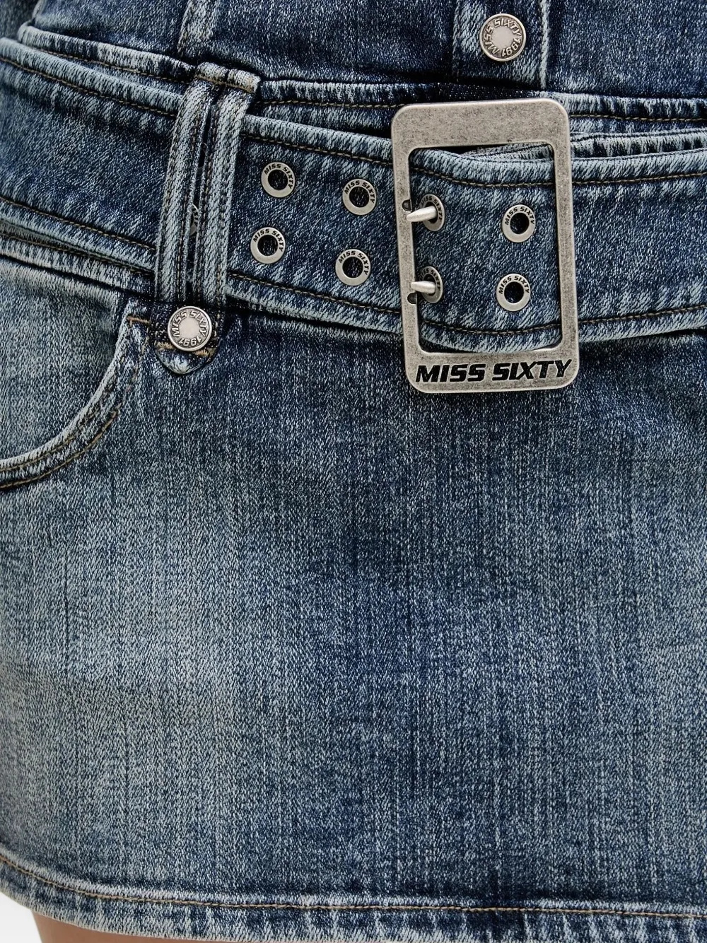 Miss Sixty belted denim mini dress Blauw