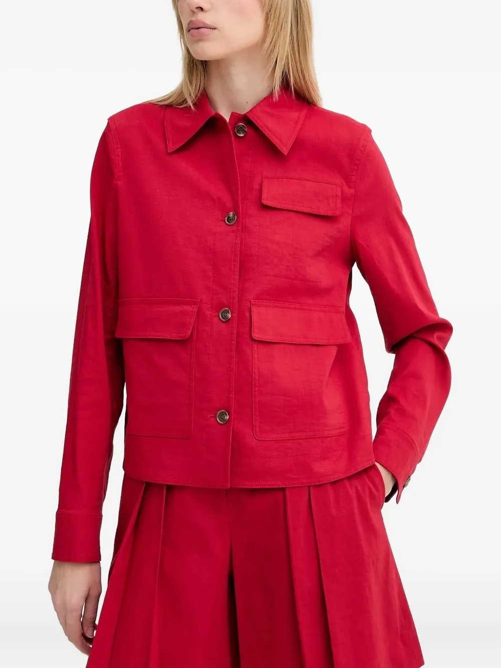 Theory button-fastening flap-pocket jacket Rood