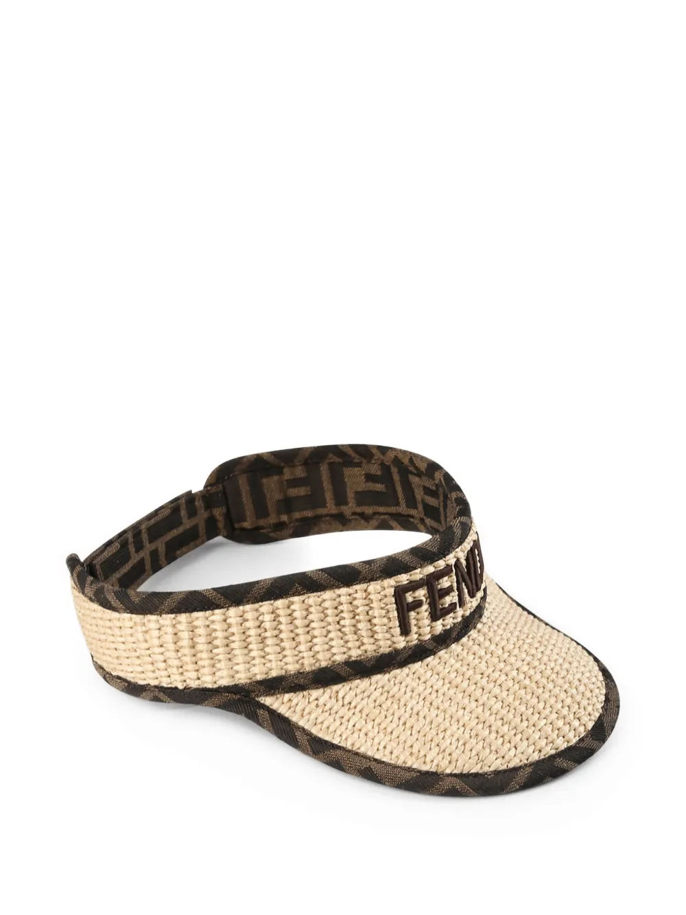 Fendi Kids FF-logo straw visor hat Beige
