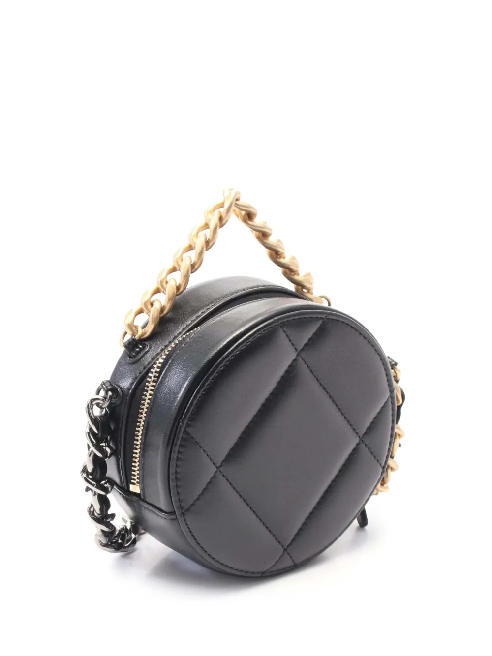 Pre-owned Chanel 2021-2025 Lambskin 19 Round Clutch With Chain Satchel