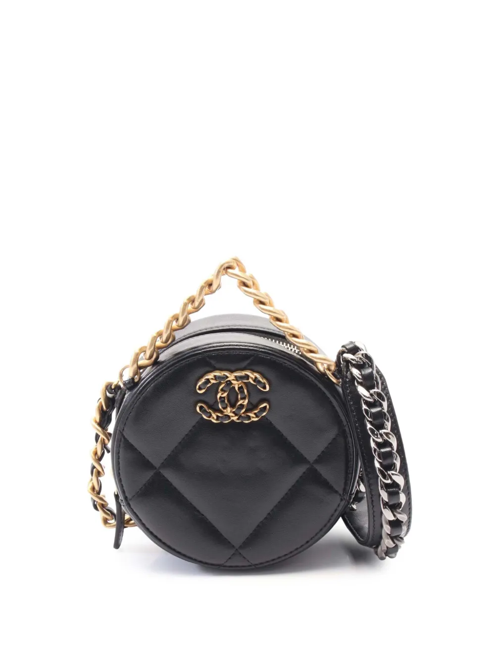 CHANEL Pre-Owned 2021-2025 Lambskin 19 Round Clutch with Chain satchel | Black | Image 1