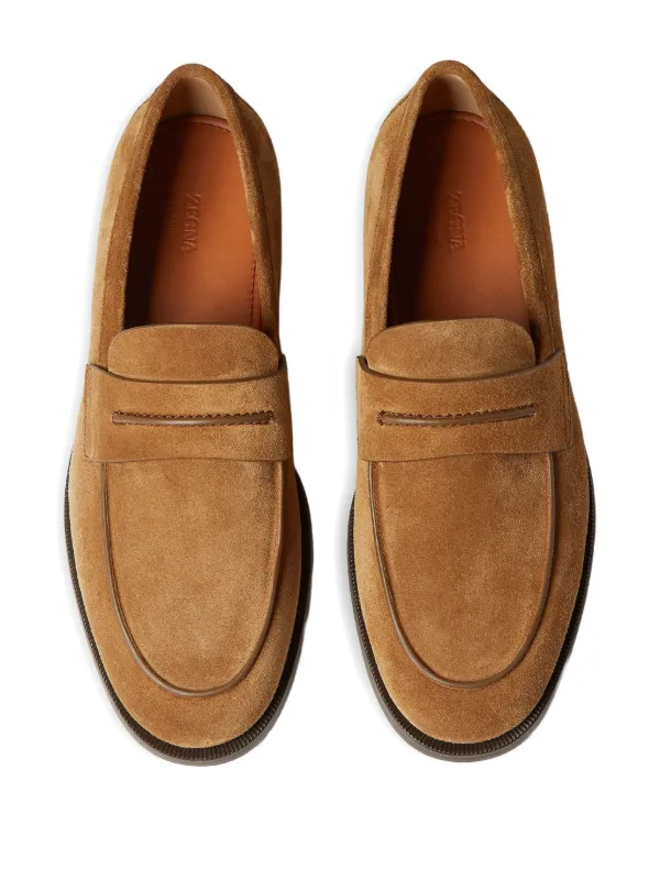 Zegna スエード ペニーローファー | ブラウン | FARFETCH JP