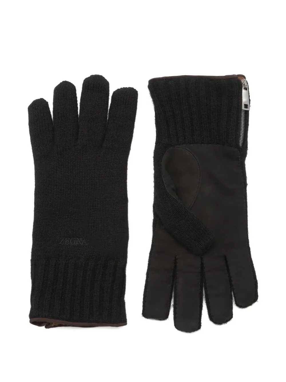 Zegna Guanti in pelle e cashmere - Nero