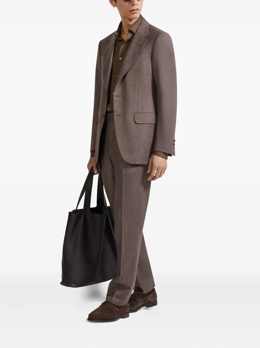 Zegna Single-breasted Mélange Suit In Brown