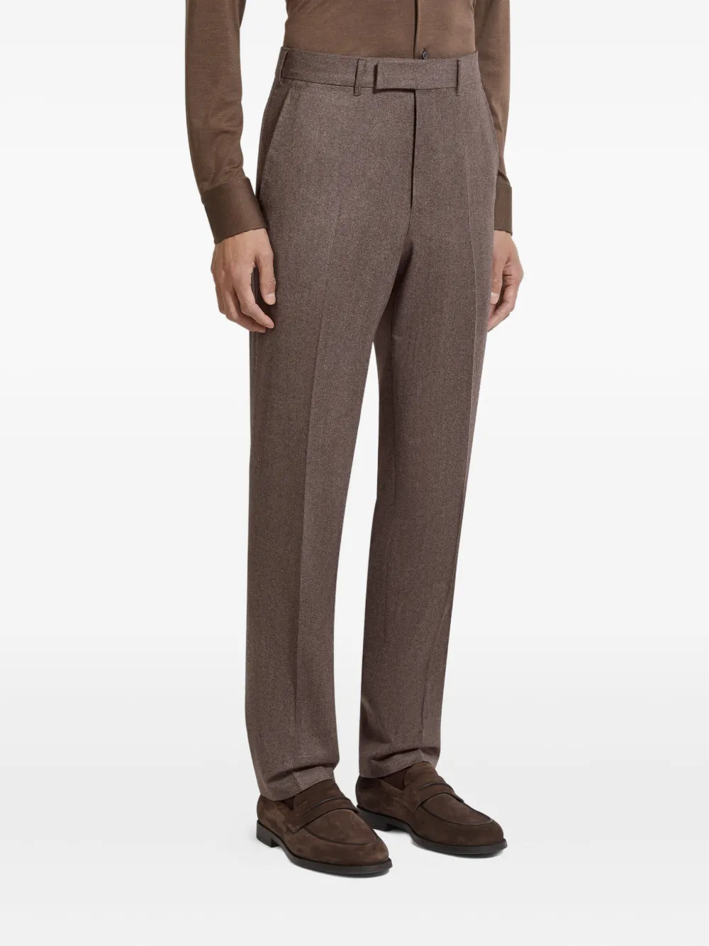Zegna Single-breasted Mélange Suit In Brown
