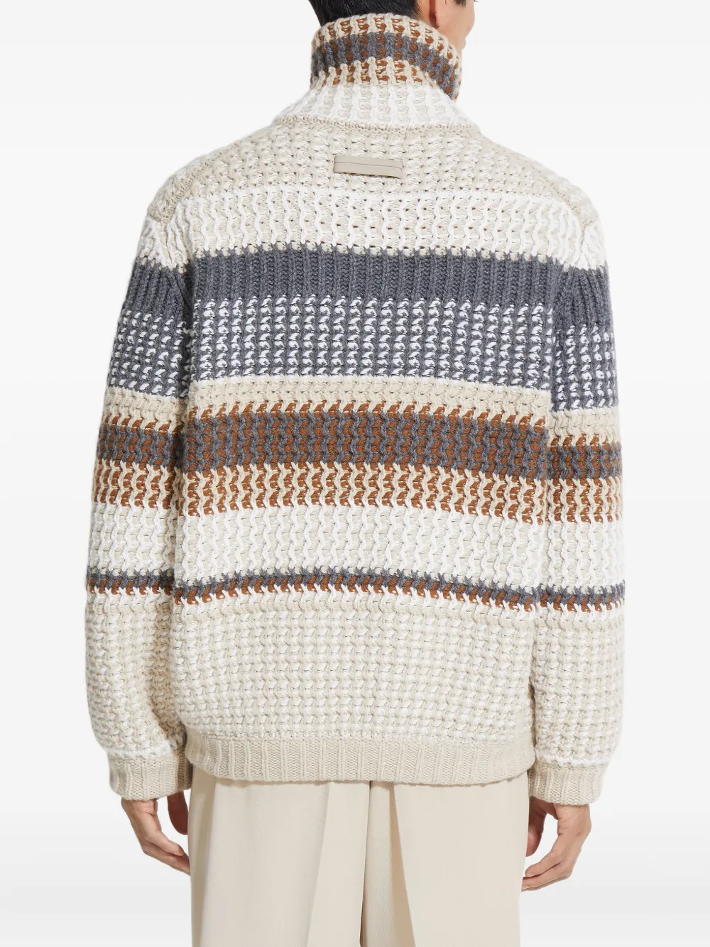 Zegna Oasi gestreepte trui met hoge hals Beige