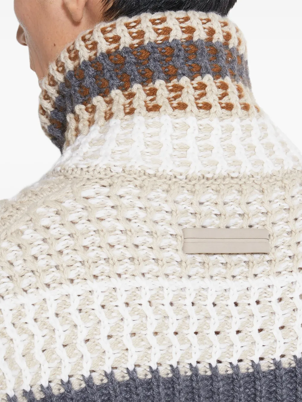 Zegna Oasi gestreepte trui met hoge hals Beige