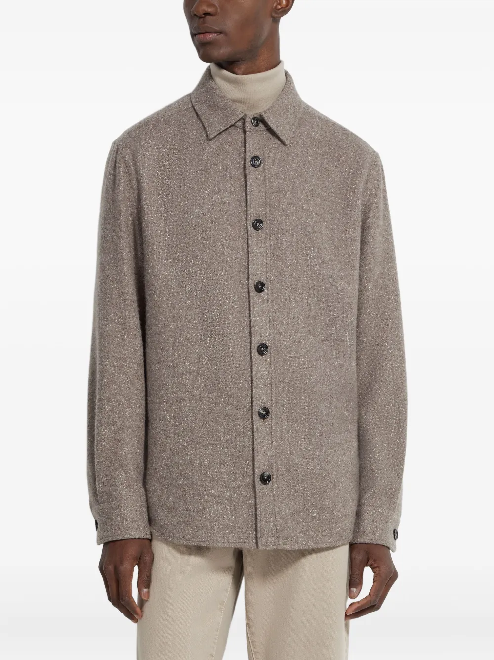 Zegna Cashmere And Silk Overshirt In Brown