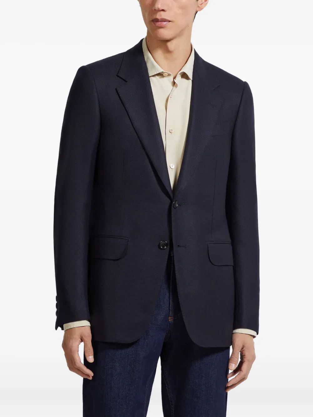 Zegna Single-breasted Wool Blazer In Blue