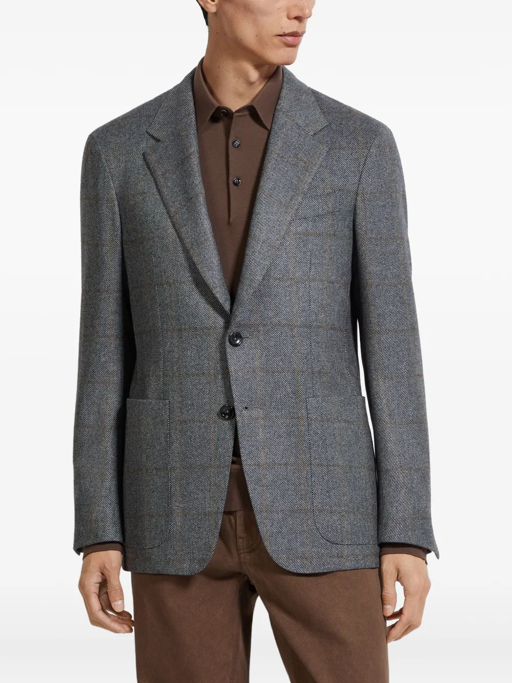 Zegna Checked Cashmere Blazer In Black