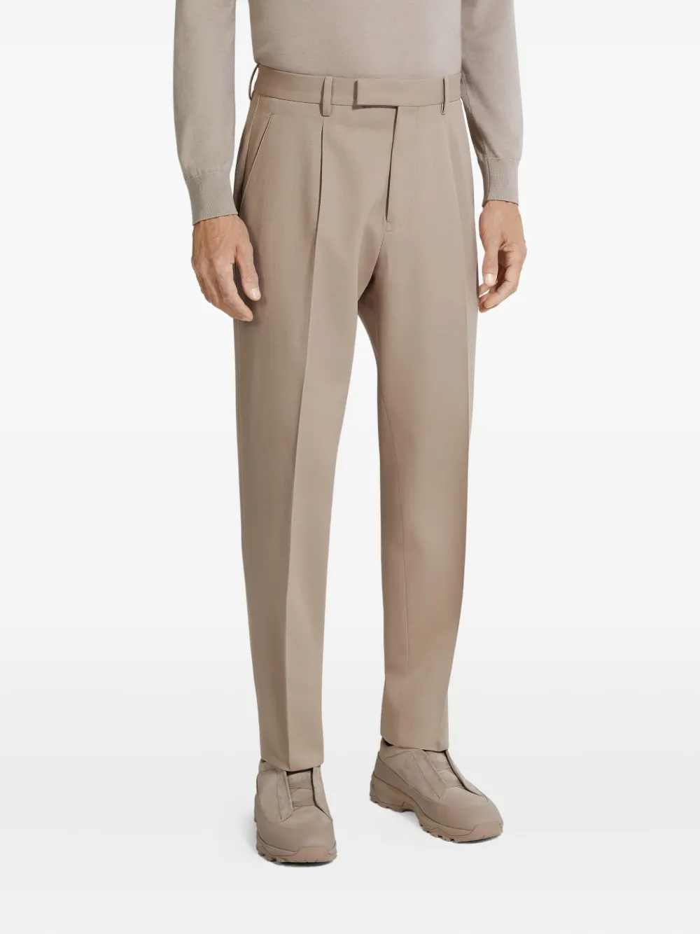 Zegna Geplooide katoenen wollen broek Beige