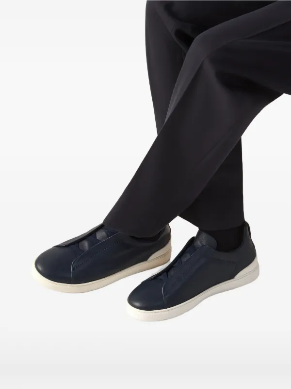 Zegna Triple Stitch Leather Sneakers | Blue | FARFETCH