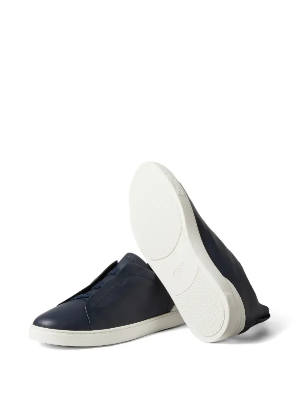 ZEGNA Triple Stitch メンズスニーカー 紺色 Zegna Triple Stitch Leather Sneakers | Blue | FARFETCH