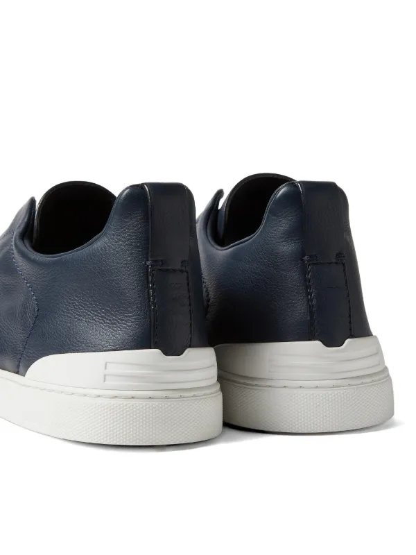 Zegna Triple Stitch Leather Sneakers | Blue | FARFETCH