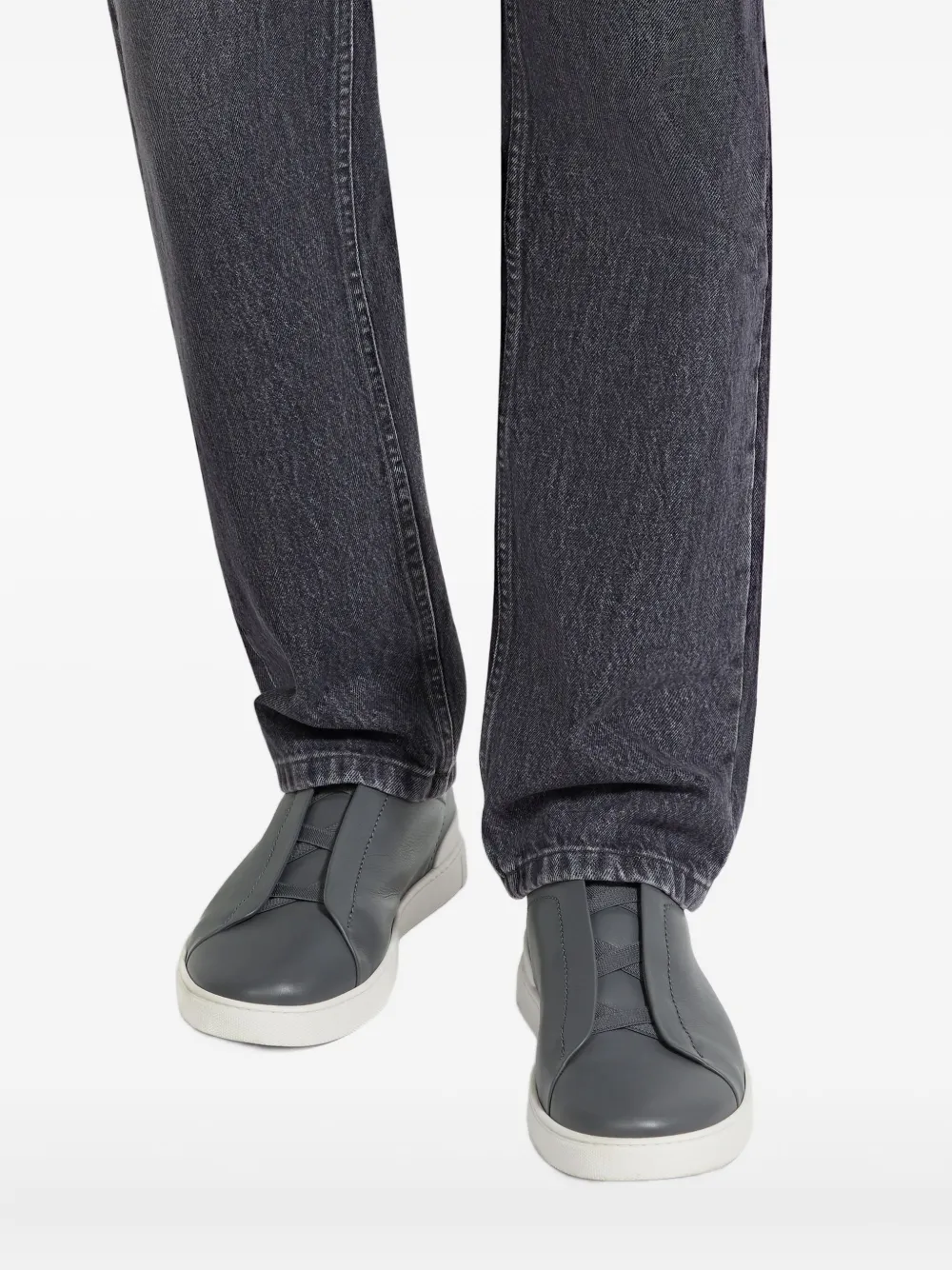 Zegna Leather Sneakers In Gray