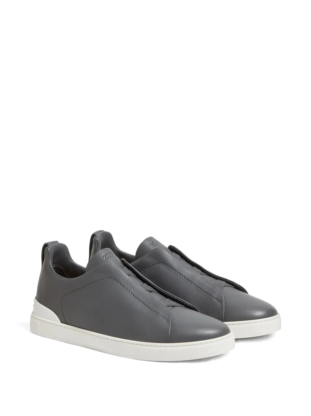 Zegna Leather Sneakers In Gray