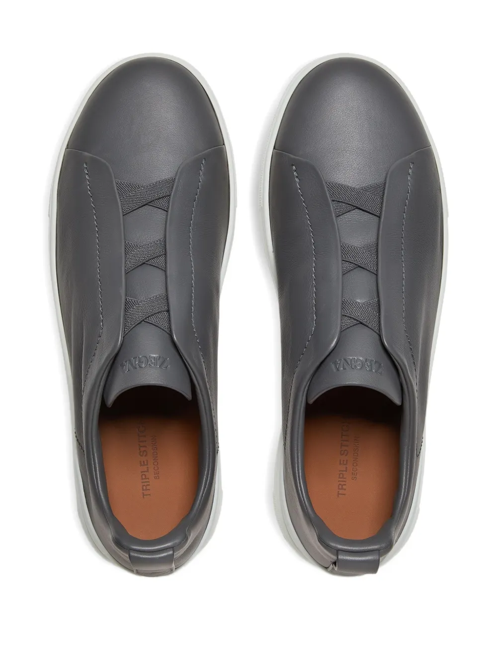 Zegna Leather Sneakers In Gray