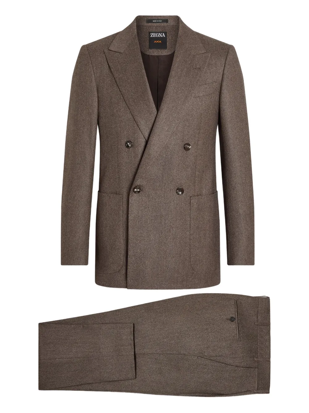 Zegna melangé double-breasted wool suit - Brown