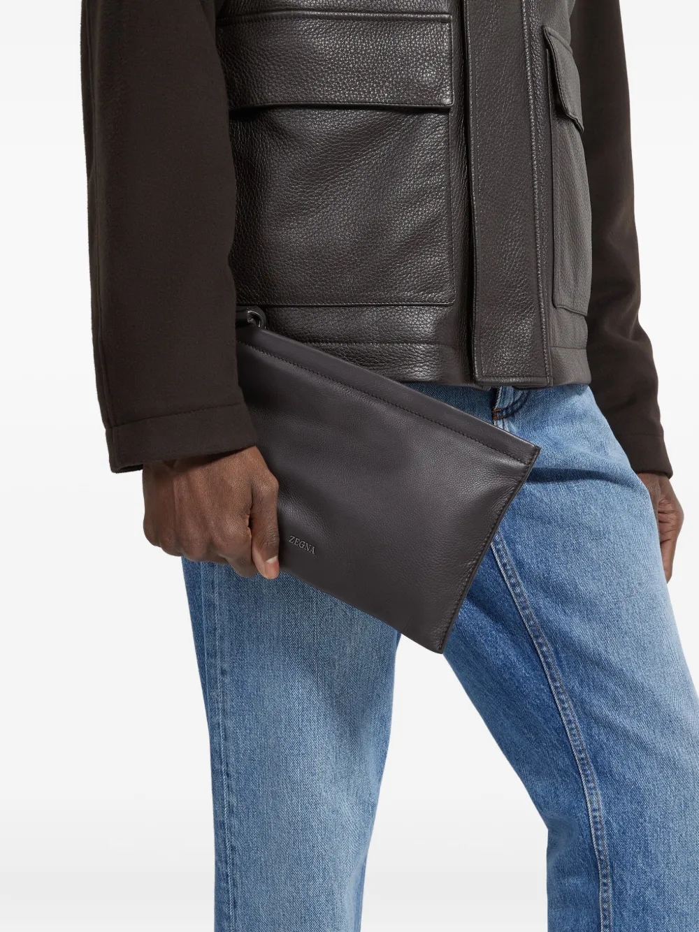 Zegna Leren clutch - Bruin